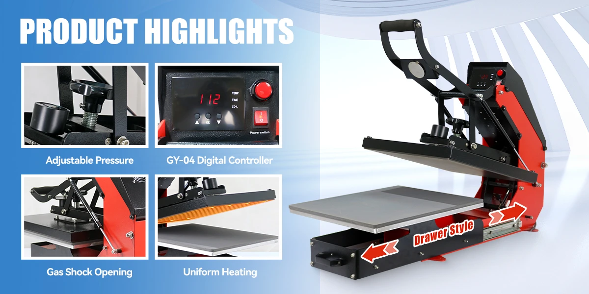 SkilPro SKVA1063 halbautomatische Heißpresse mit Auto-Open und 40 × 50 cm Pressfläche