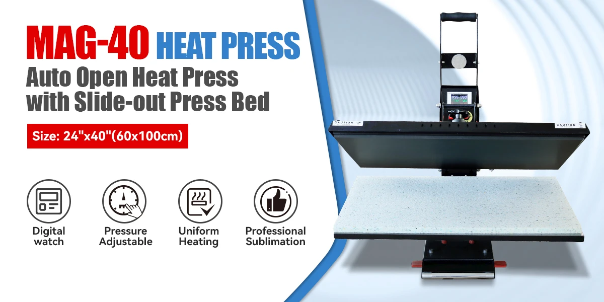 SkilPro MAG-40 varmepresse med uttrekkbar bunnplate for storformat transfer