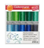 Günstiges Gütermann Stickgarn Set Grüne Blaue Farben - 10 Rollen à 200m Gütermann Stickgarn-Set in Grün- und Blautönen