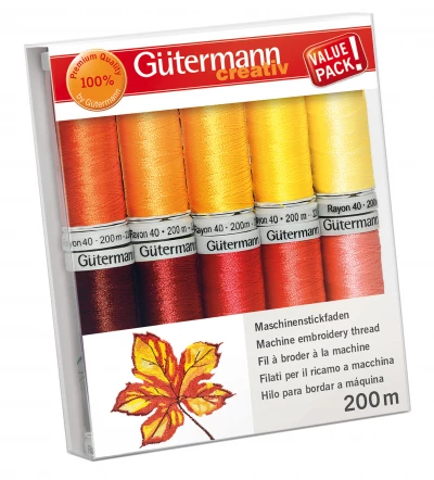 Gütermann Stickgarn-Set in gelben und rötlichen Farben