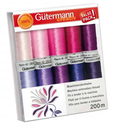 Gütermann Stickgarn-Set in Rosa- und Lilatönen