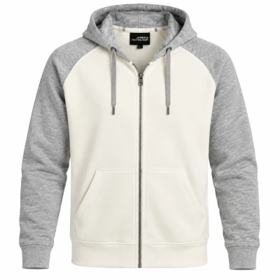 JAMES & NICHOLSON HERREN LIFESTYLE ZIP-HOODY Offwhite/Grau Meliert Gro&szlig;